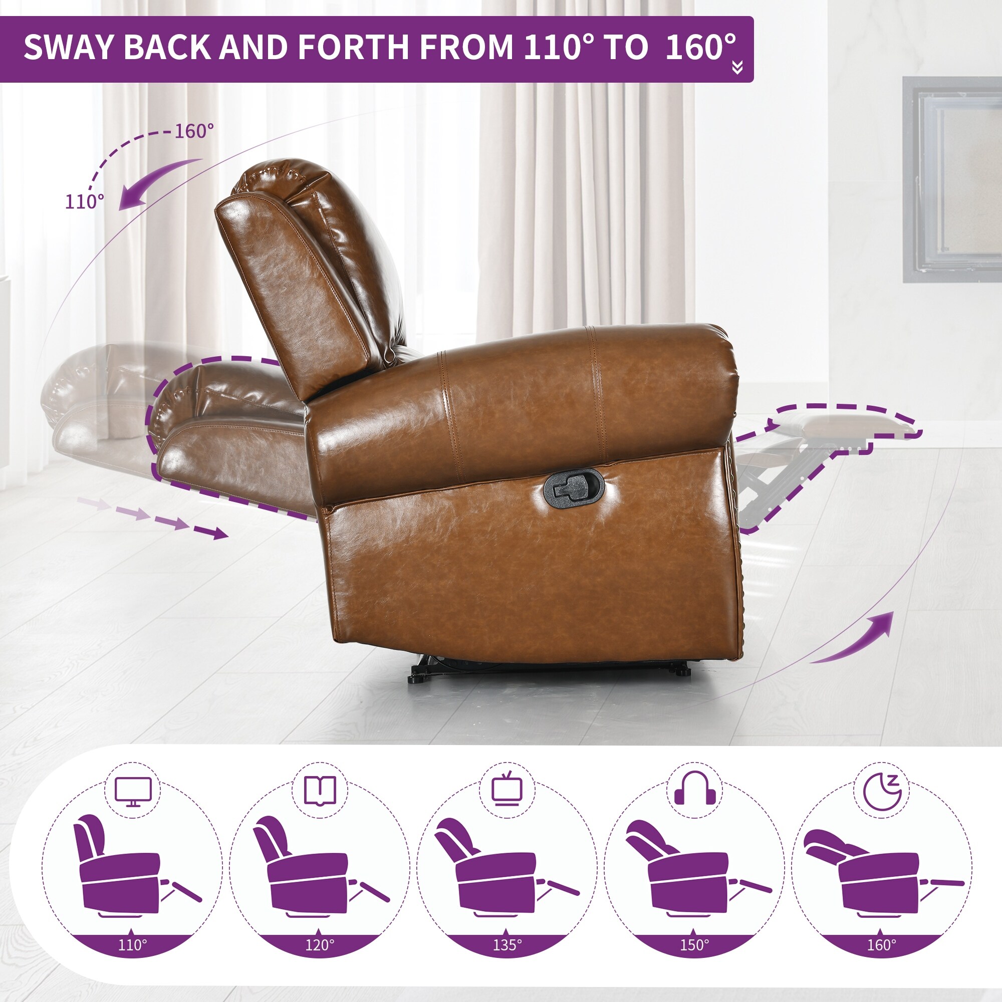 Traditional Classics Rolled Arm PU Leather Recliner Chair with
