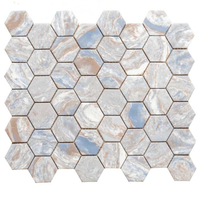 Recycled 1.88x1.88 Ocean Wood Look Glass Mosaic Tile - Wall & Backsplash