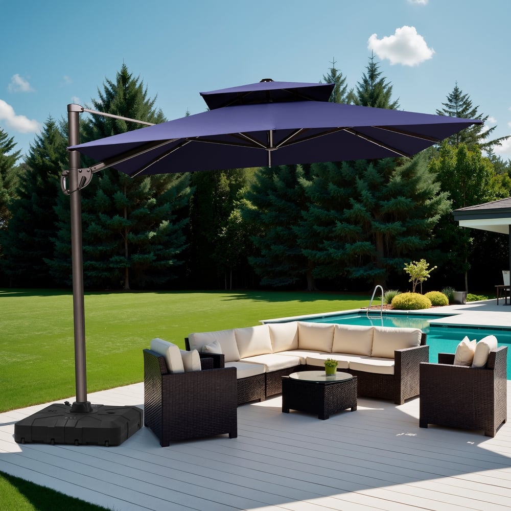 Outdoor 9 x 11 ft Double Top Patio Cantilever Umbrella with Base