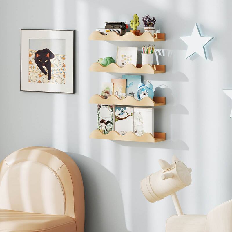 Costway Kids Bookshelf Set of 4 with Fir Wood Structure & Wavy - See Details