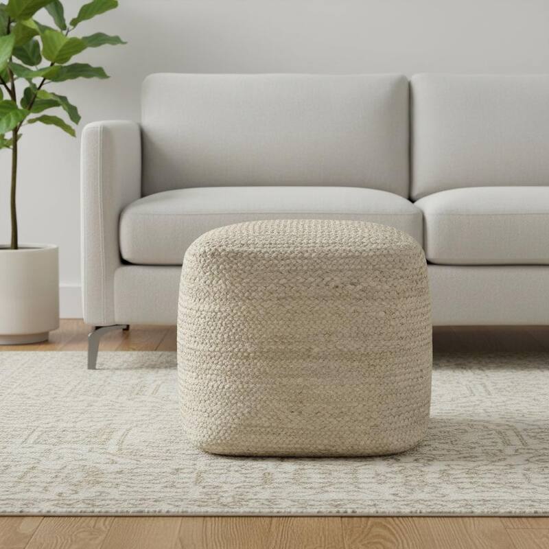HomeRoots 18" Natural Braided Jute Pouf Ottoman - Natural - 18.00 in. x 18.00 in.  x 18.00 in.