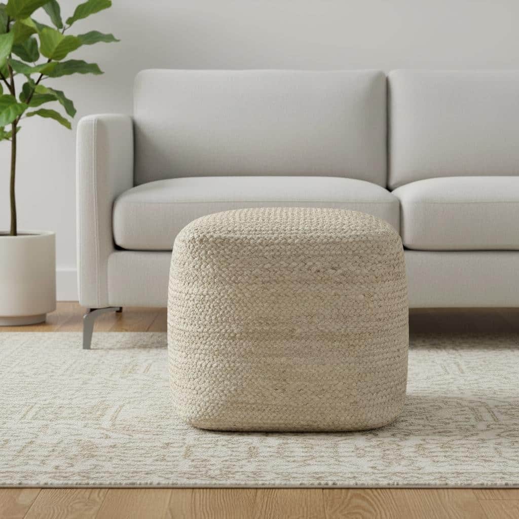 HomeRoots 18" Natural Braided Jute Pouf Ottoman