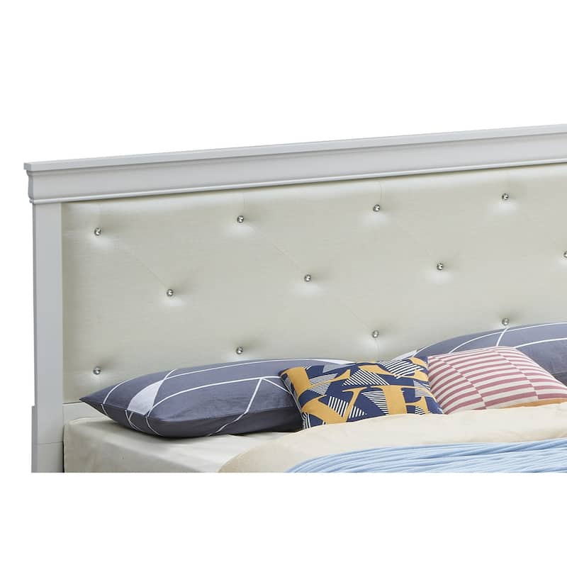 Tufted Full Panel Bed with LED Light - 80" - Silver