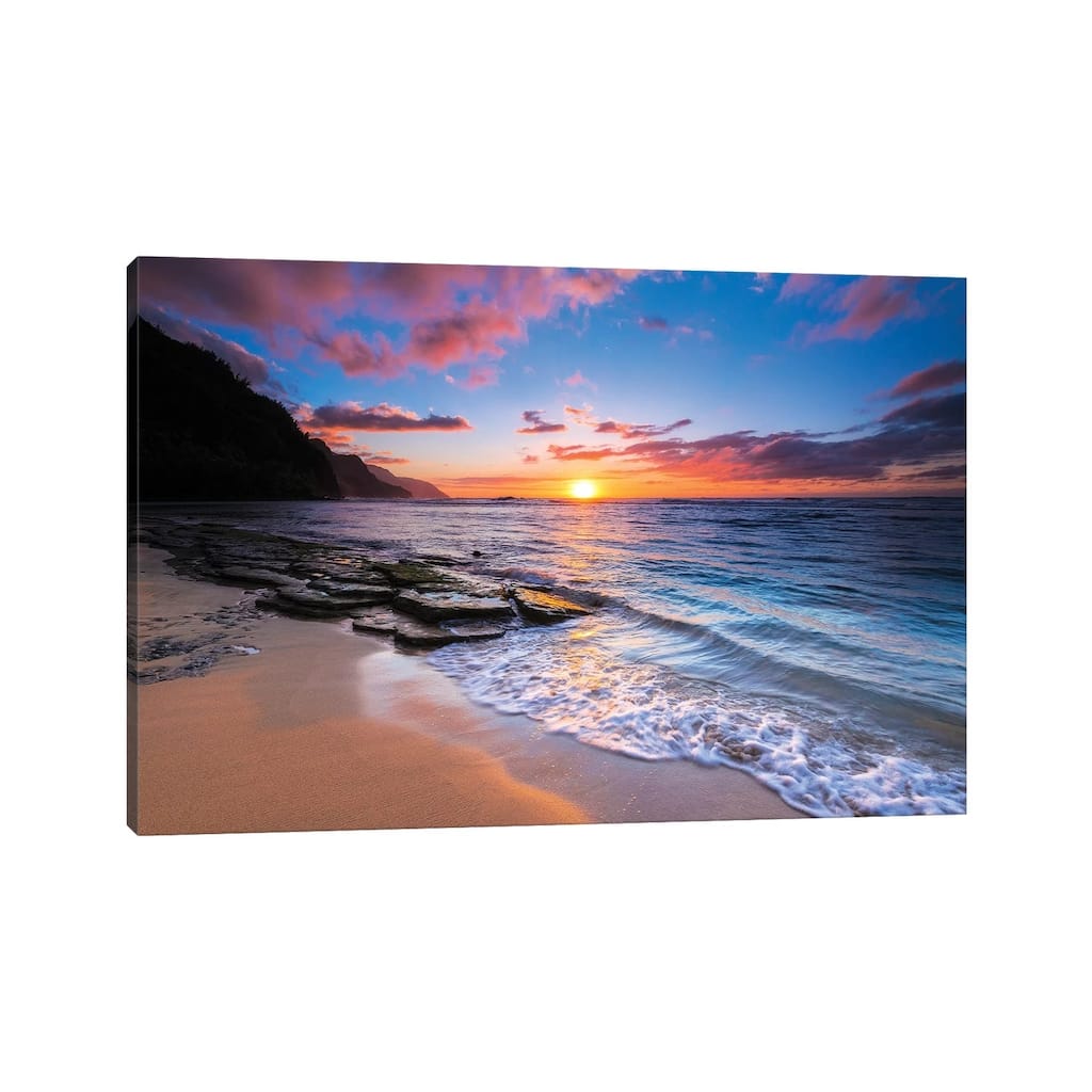 iCanvas "Sunset over the Na Pali Coast from Ke'e Beach, Haena State Park, Kauai, Hawaii, USA I" by Russ Bishop Canvas Print
