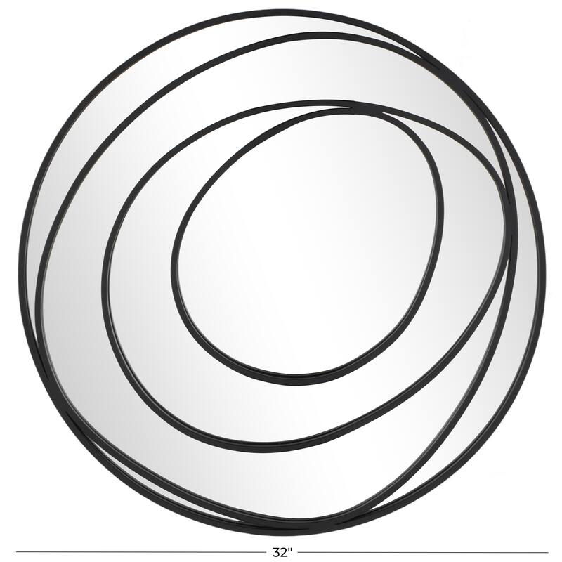 Black Metal Room Wall Mirror with Overlapping Circles - 1"W x 32"L x 32"H