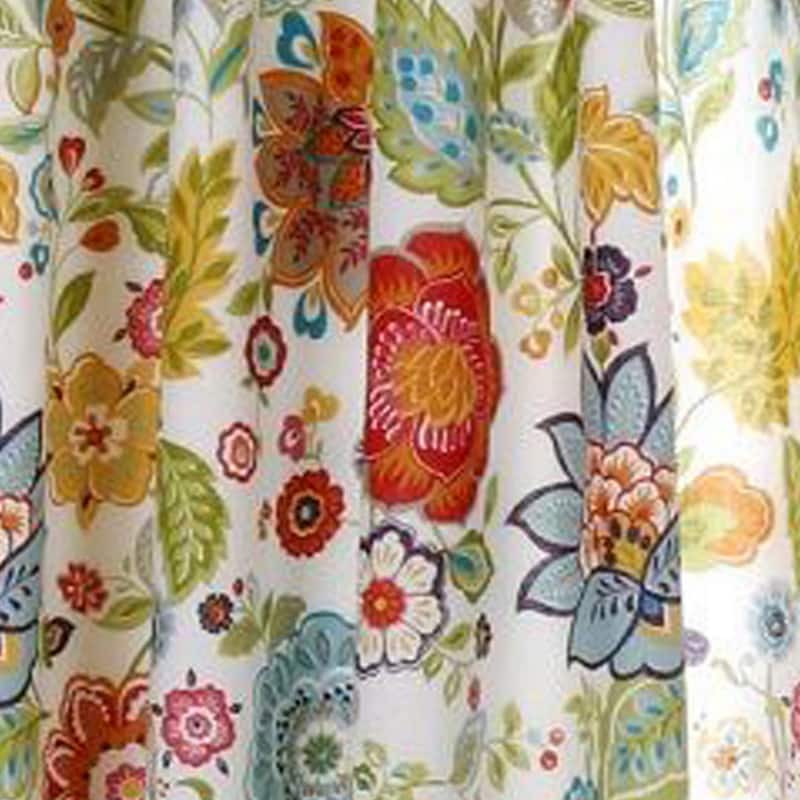 84 Inch Window Two Panel Curtain, Red and Blue Flowers, Polyester, Back Ties