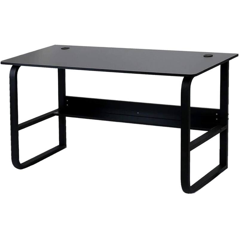 Modern Black Meatal Computer Office Desk Personal With Storage shelves