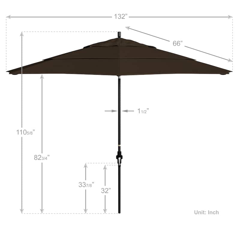 California Umbrella 11' Rd. Alum/Fiberglass Rib Patio Umb,Crank Lift/Collar Tilt, Dbl Wind Vent, Black Finish, Sunbrella Fabric