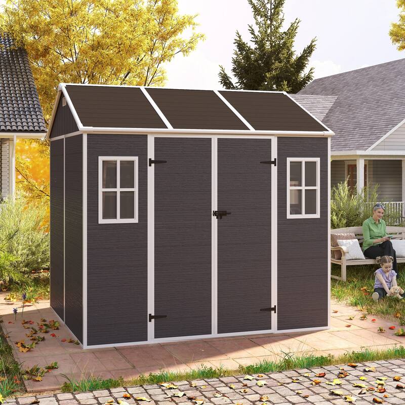 8X7FT Outdoor Resin Shed with Two-Window and Double-Door
