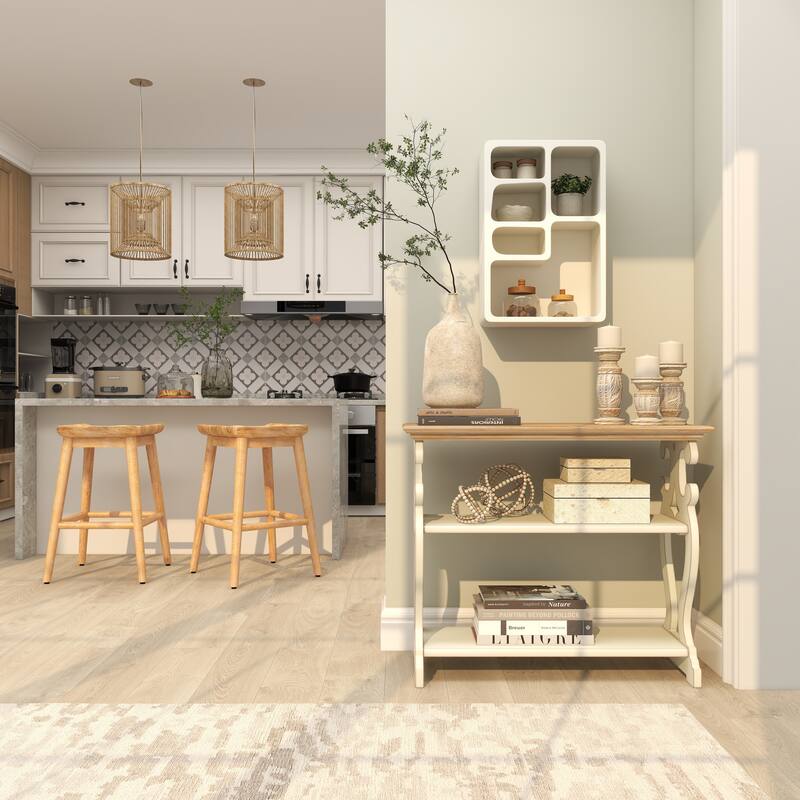 Wooden 5 Shelf Geometric Room Wall Shelf with Block Shapes - Black or Cream