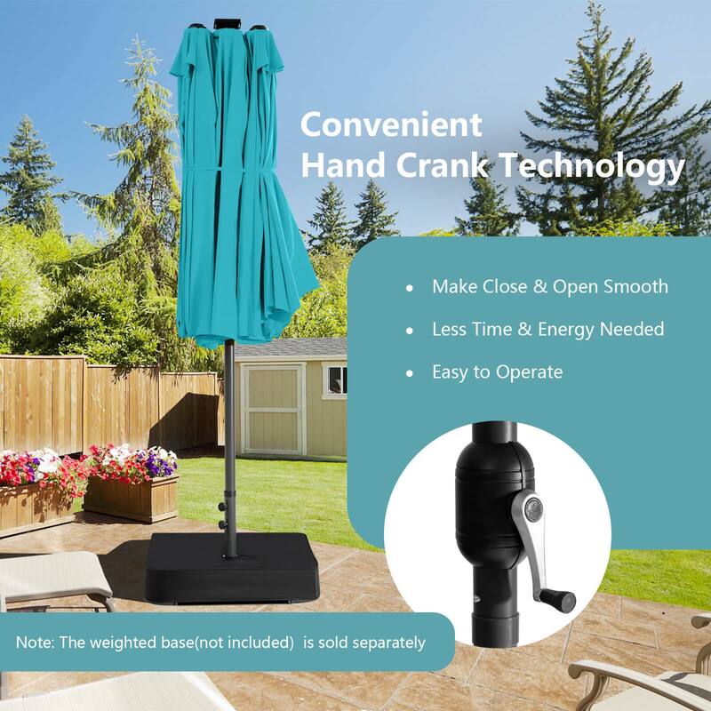 Costway 15FT Twin Patio Double-Sided Umbrella 48 Solar LED Lights - 15.4' x 9.2' x 8'