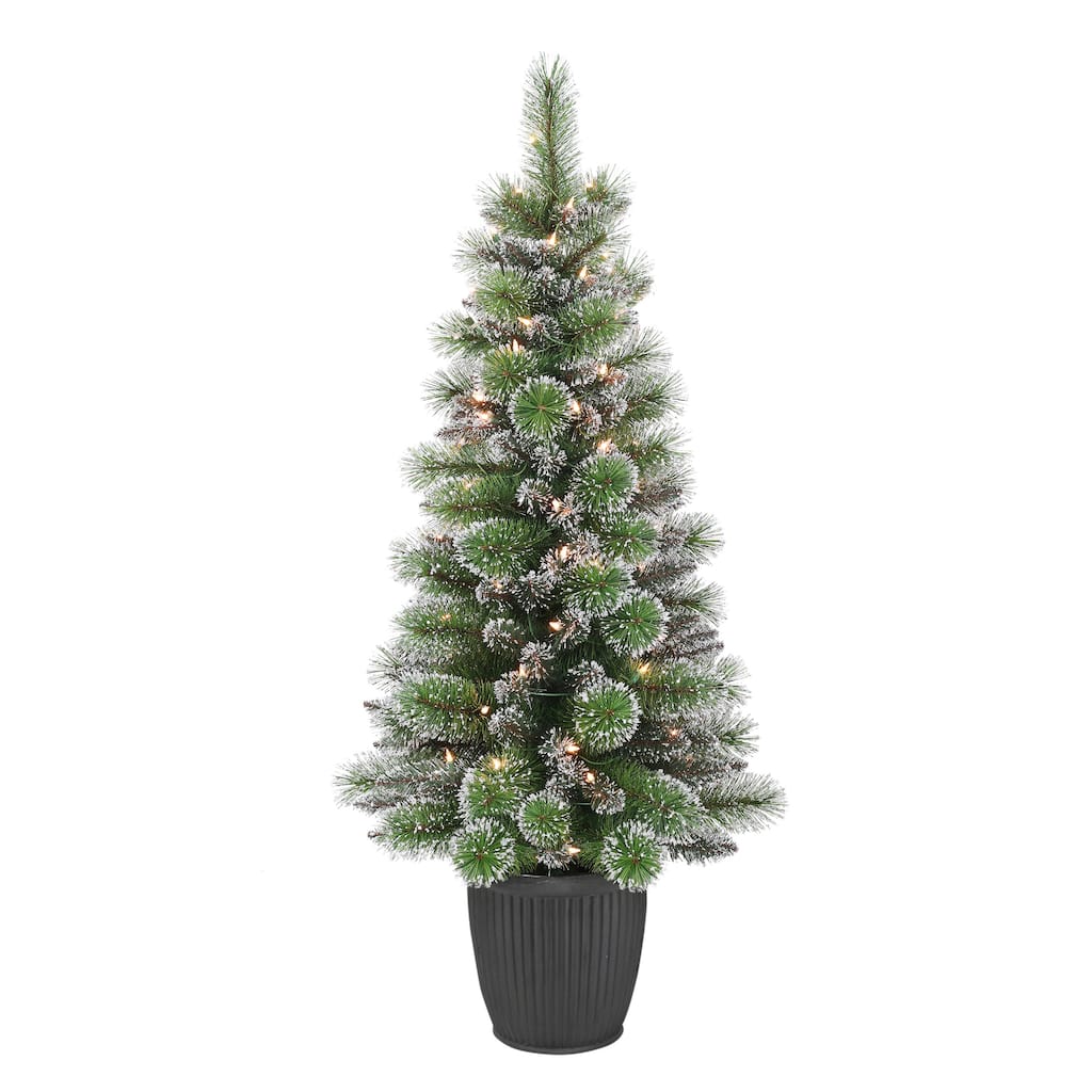 Puleo International 4 ft Pre-Lit Potted Piner Artificial Christmas Tree