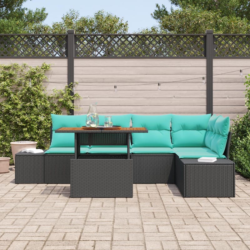 vidaXL 6 Garden Sofa Set with Cushions Black/Grey Poly Rattan - 103.9 x 60.6 x 27.2