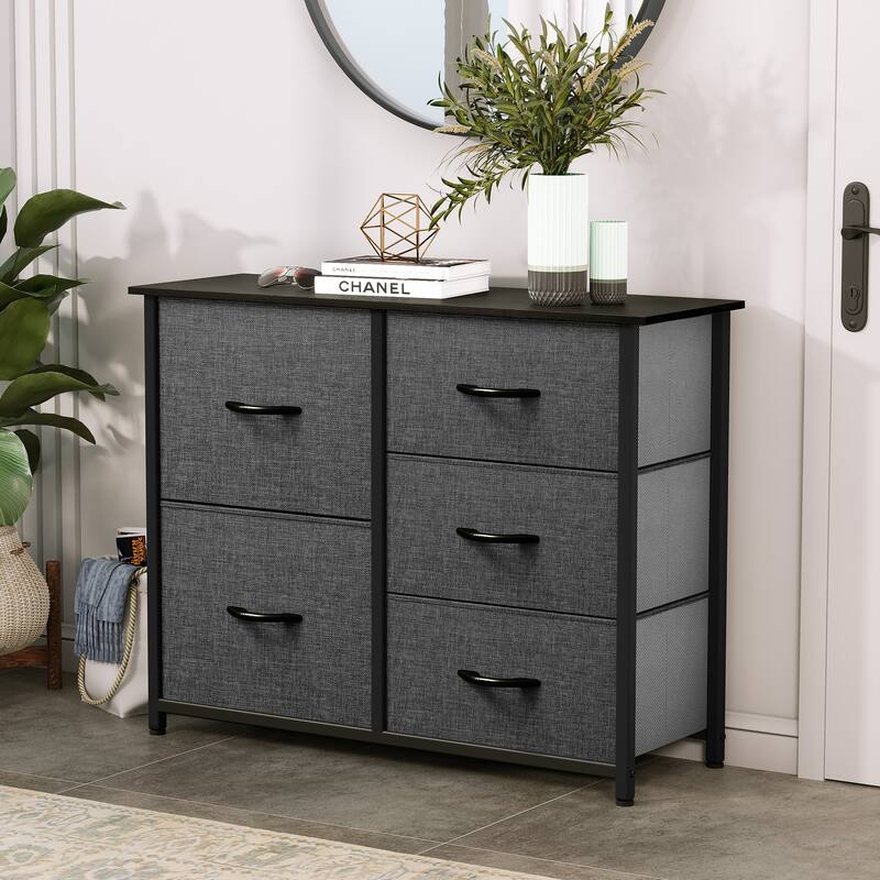 Modern Wide Dresser Storage Tower with 5 Drawers
