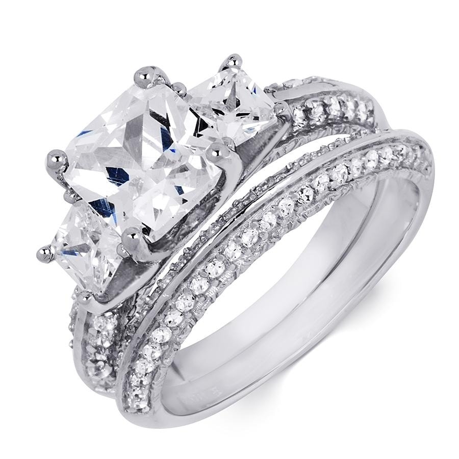 MayaMila 3.0 Carat Princess Cut Wedding Band Engagement Ring Set Bridal Silver