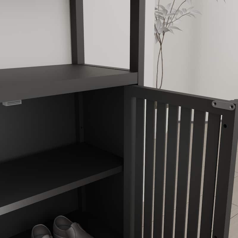 Bamboo Floor Cabinet Bathroom Cabinet with Louvered Doors, Freestanding Storage Cabinet Accent Cabinet with Shelves