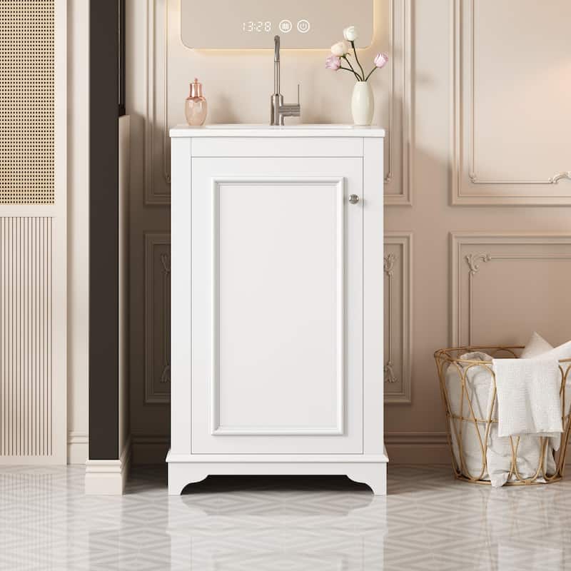 20'' Freestanding Bathroom Vanity with White Integrated Ceramic Sink - 20.1'' x 18.4'' x 33.8'' - White