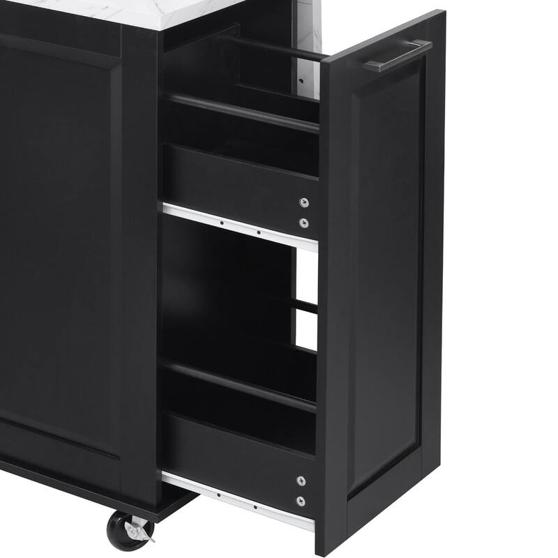 50.7"Kitchen Island with Tilt Trash Can and Pull Out Cabinet Organizer,Rolling Island on 5 Wheels with Drop Leaf,2 Drawers