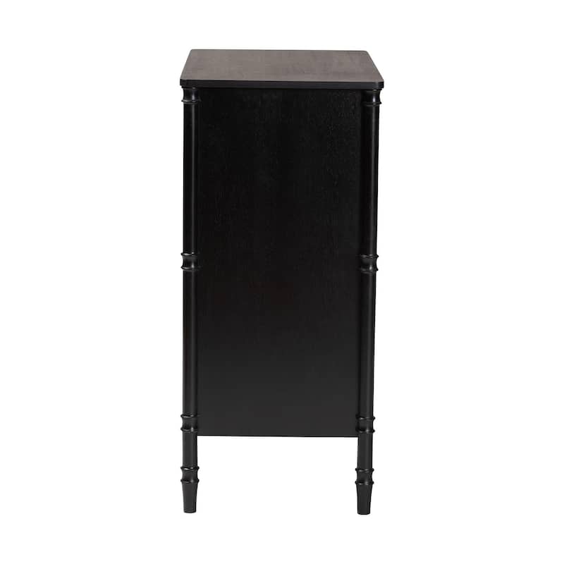 Marisela Black Wood Chest of Drawers with Gold Handles - 4-Drawer Dresser with Bamboo-Inspired Legs, Modern Transitional Accent