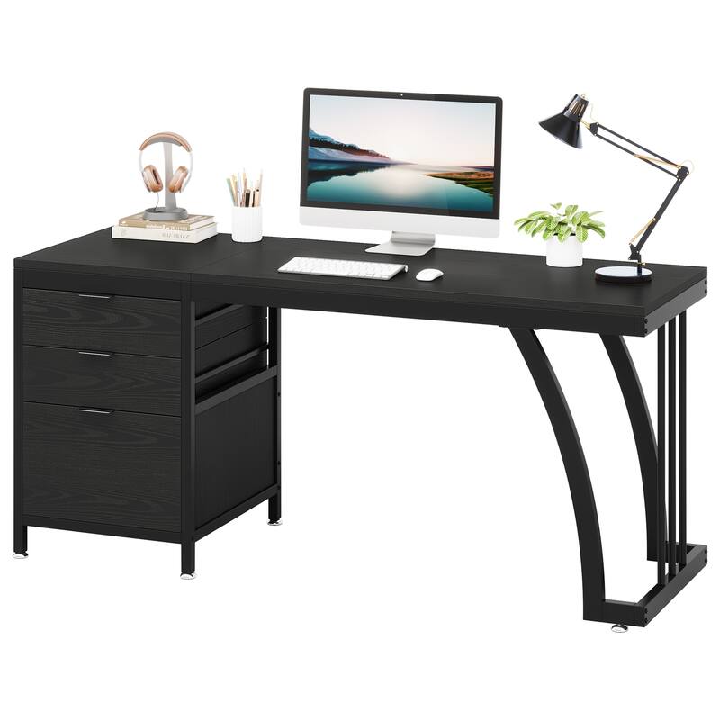 Computer Desk with 3 Drawers, 59" PC Desk Study Writing Table Workstation, Reversible File Storage for Home Office