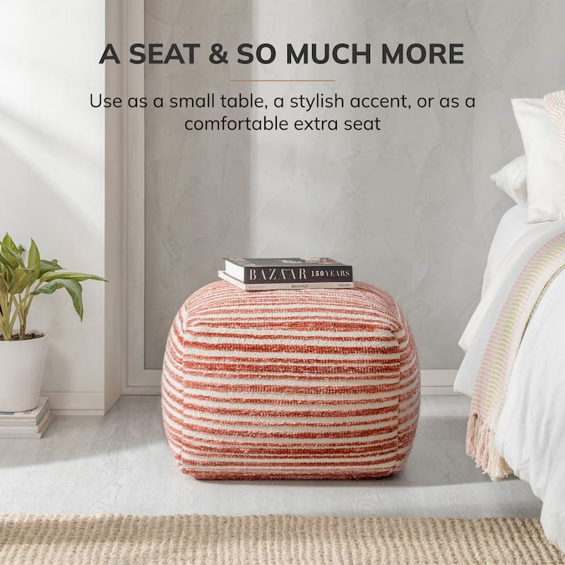 Jani 22-inch Ottoman Pouf - Handcrafted Handmade Round Ottoman for Seating, Footrest, Home Decor for Living Room, Bedroom