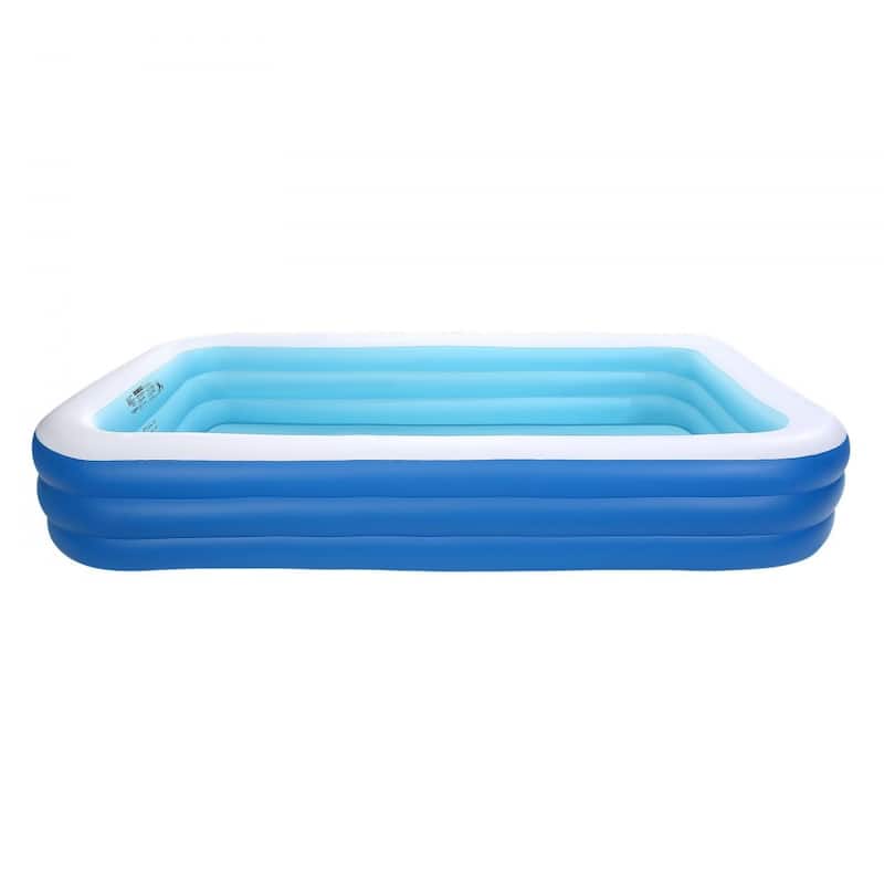 Blue PVC 3-Layer Rectangular Inflatable Pool with Drain and Patches - 118.11 x 67.01 x 20 inch