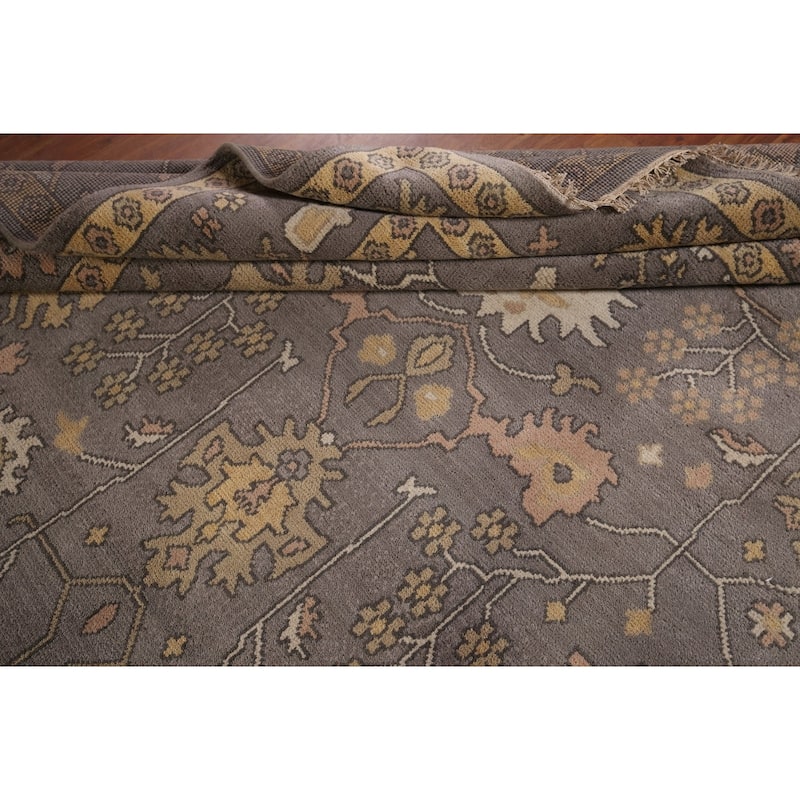 All-Over Grey Oushak Indian Area Rug Handmade Wool Carpet - 9'0"x 11'9"