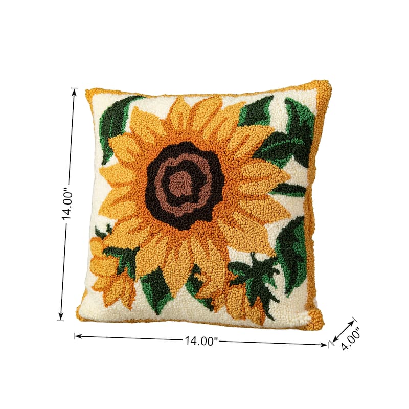 Glitzhome 14''H Fall Harvest Hooked Pumpkin Sunflower Pillow