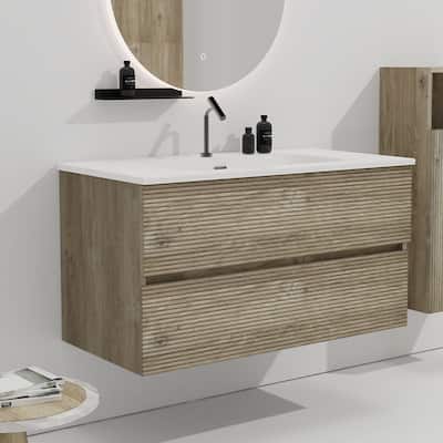 Wall Mounted Bathroom Vanity with Integrated Ceramic Sink with Overflow