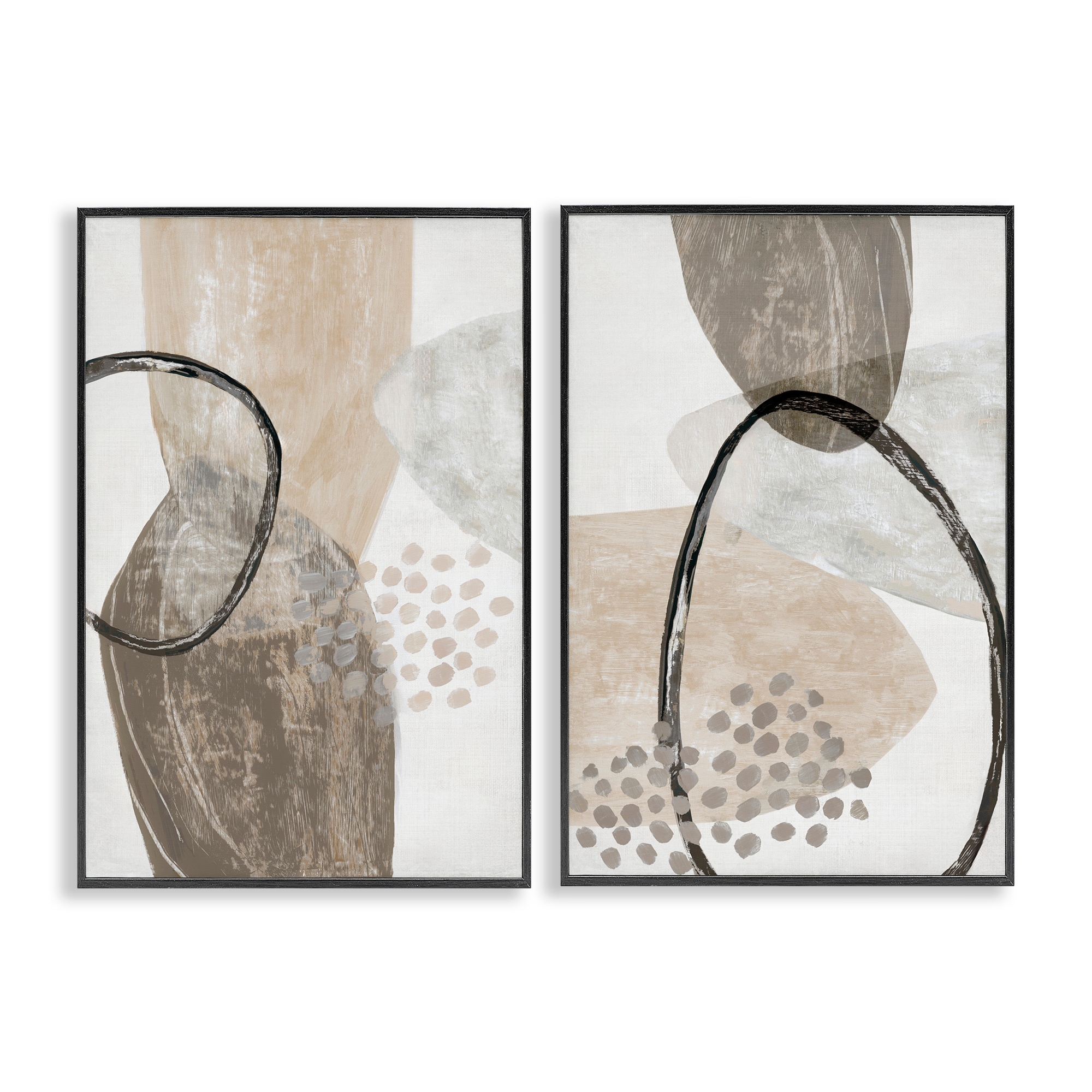 Stupell Neutral Oval Shapes Framed Giclee Art Design By Hannah Dawson (Set of 2)