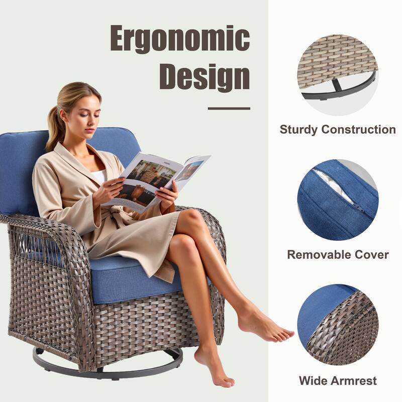 Pocassy Outdoor Fire Table with Swivel Chair Sofa Ottoman Funiture Set.