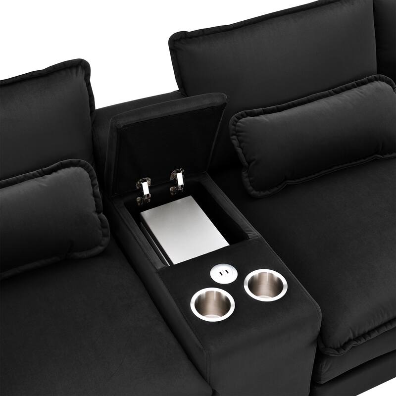 6-Seat U-Shaped Sofa with Console, Cupholders & USB Ports, Chenille Upholstery, 123"