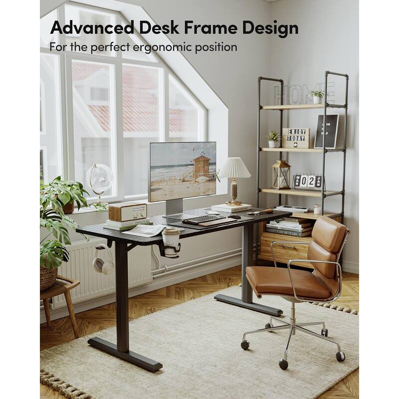 FEZIBO Height Adjustable Electric Standing Desk, Stand up Table, Sit Stand Home Office Desk with Splice Board