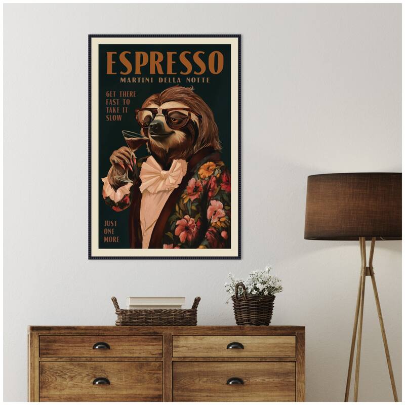 Kate and Laurel WG Espresso Sloth by The Whiskey Ginger Framed Canvas Wall Art Print
