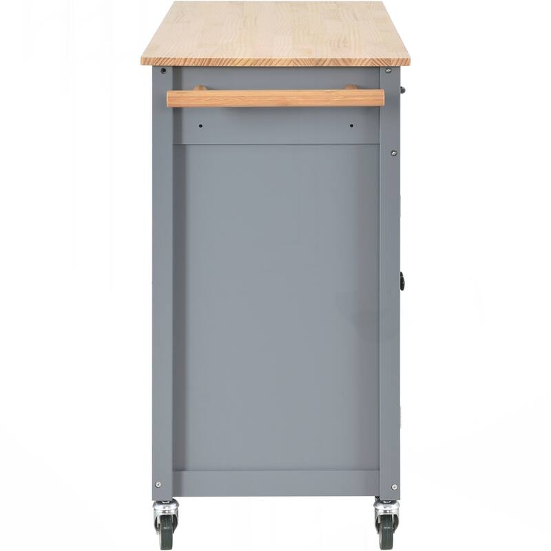 Kitchen Island Cart with Solid Wood Top and Locking Wheels
