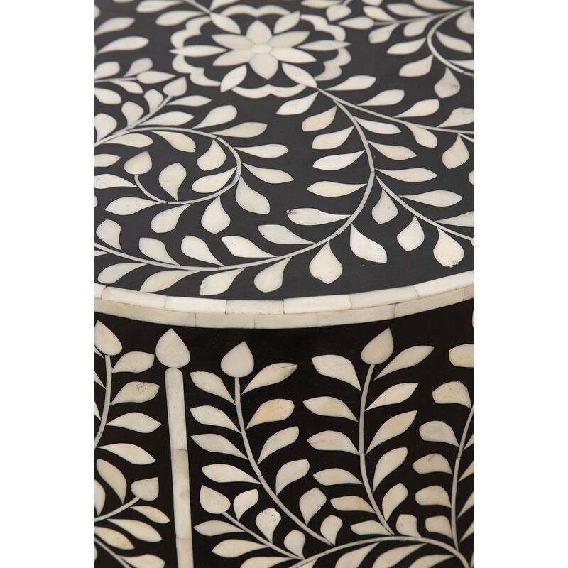 Furniture Classics Shell Bone Inlay Black Resin Ebony Side Table