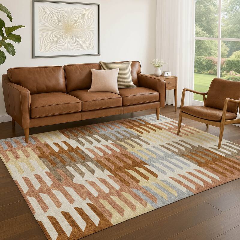 Machine Washable Indoor/ Outdoor Modern Stacks Chantille Rug