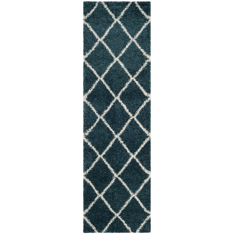 SAFAVIEH Hudson Shag Estella Diamond Trellis 2-inch Thick Rug - 2'3" x 6' Runner - Slate Blue/Ivory - Runner