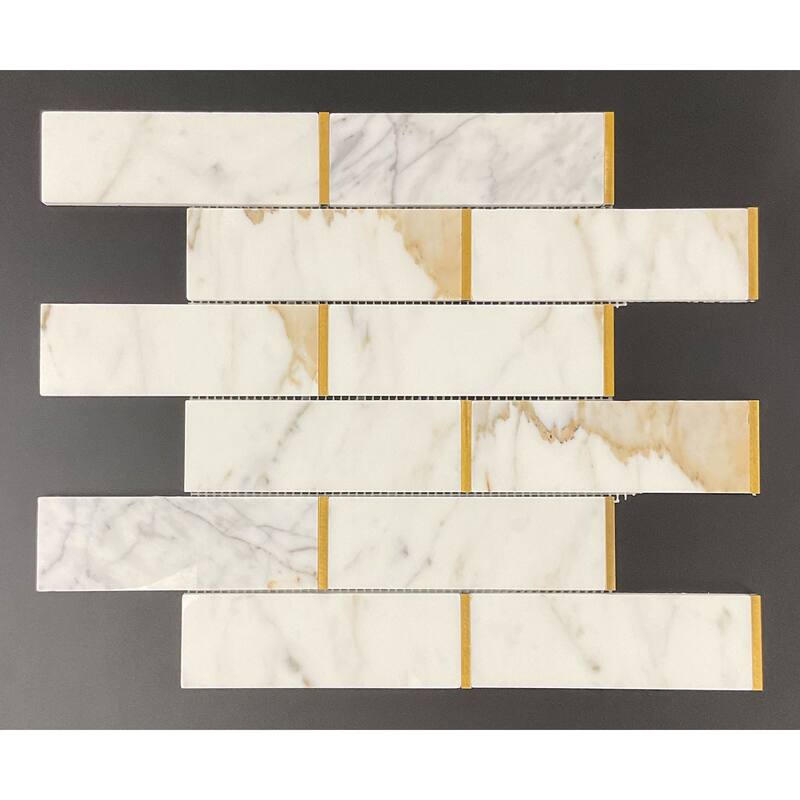 Calacatta Gold and Gold Metal Brick Marble Wall and Floor Mosaic - 1 Case (10 Sheets)