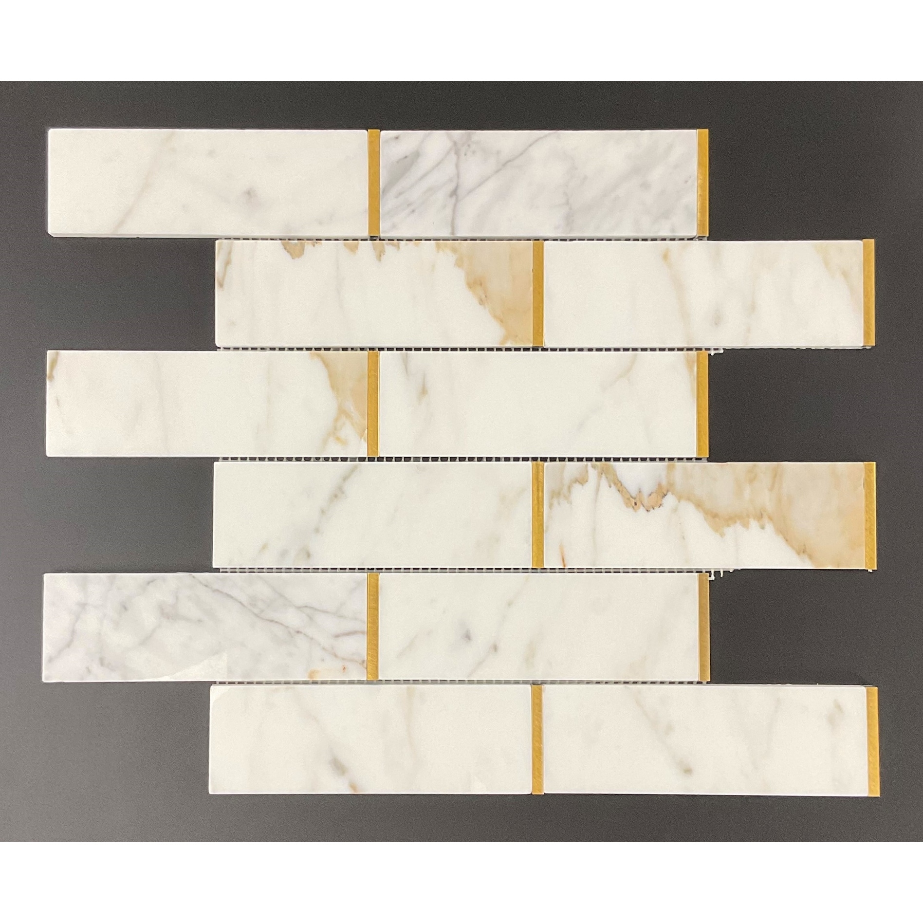 Calacatta Gold and Gold Metal Brick Marble Wall and Floor Mosaic - 1 Case (10 Sheets)