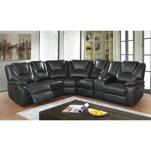 slide 2 of 10, Hong Kong Transitional Style Power Reclining & USB Port Charger Sectional Made with Wood Black