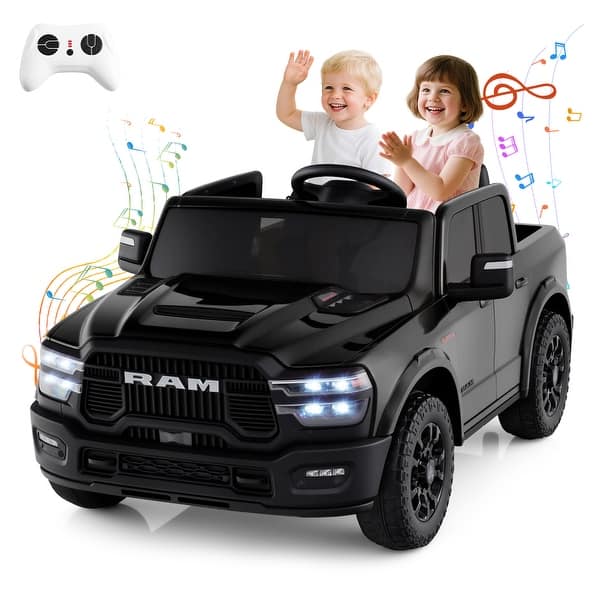 slide 2 of 40, Gymax 24V 2 Seater Ride on Truck w/Remote Control 3 Speeds Bluetooth Black