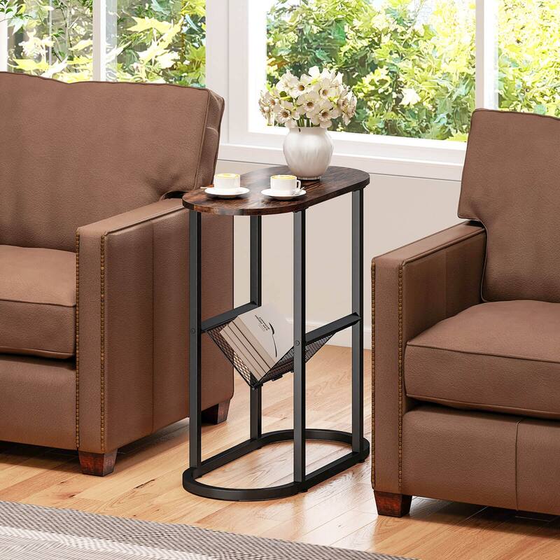 Costway 2-tier Side Table Oval Narrow End Table Nightstand Bedside - 23'' x 11'' x 25.5''