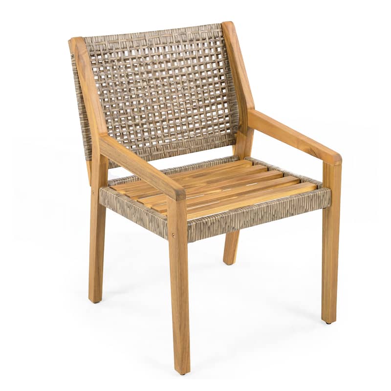 Acacia Wood and Wicker Dining chair Set of 4
