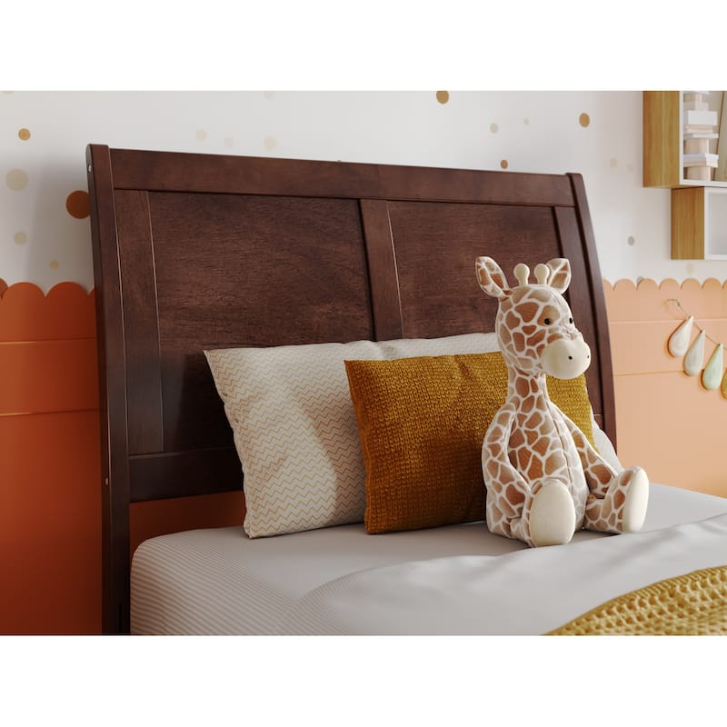 Solid Wood Sleigh Bed - Low Profile Platform Bed with Footboard - Twin Size Bed Frame