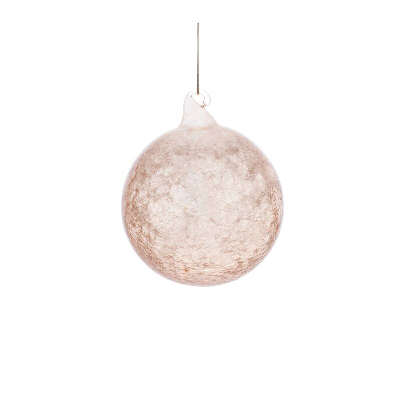 Set of 6 Glass Christmas Ornaments with Gold and Blush Swirl Design - 3 x 3 x 7.25