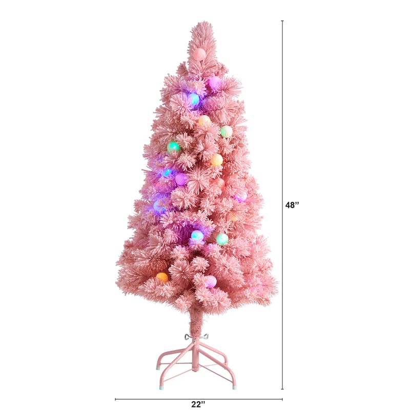 Pink Christmas Tree 4Ft Pre-Lit - Baroque Brilliance Artificial Tree with Globe Lights - 48