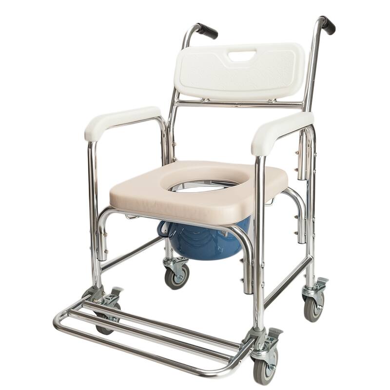 Aluminum Elder People Disabled People Pregnant Women Commode Chair Bath Chair - White & Beige Cushion