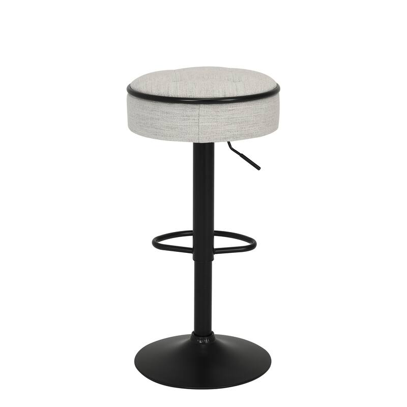 Adjustable Linen Bar Stools with Storage, Set of 2 Round Swivel Counter Height Stools, Modern Armless Bar Chairs for Kitchen