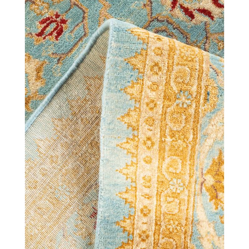 Overton Hand knotted Wool Traditional Oriental Light Blue Area Rug - 6' x 9'